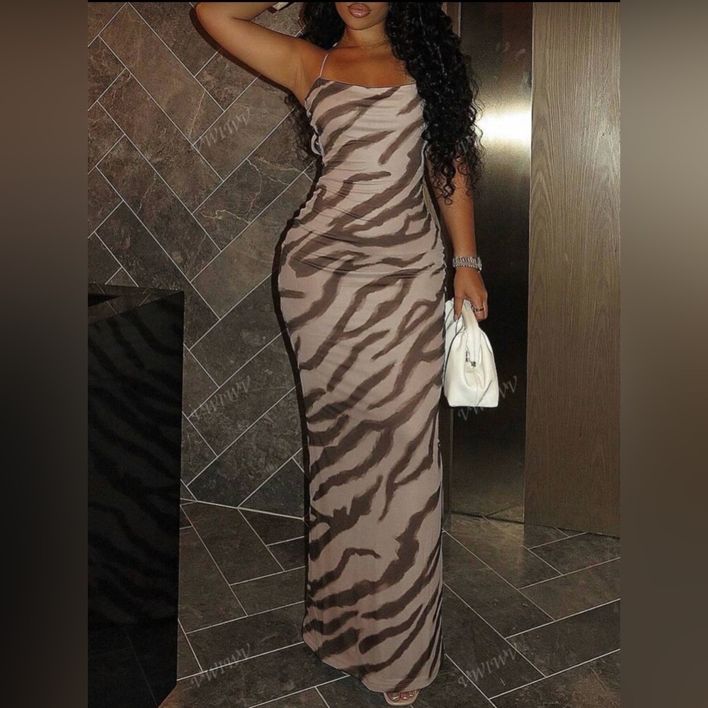 SHEIN Zebra Print Brown Maxi Dress